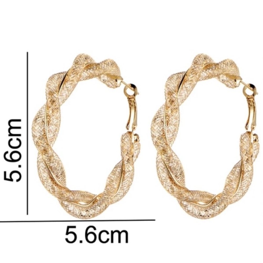 NEW 💎18K GOLD DIAMOND TWISTED ROUND EARRINGS - Picture 6 of 6